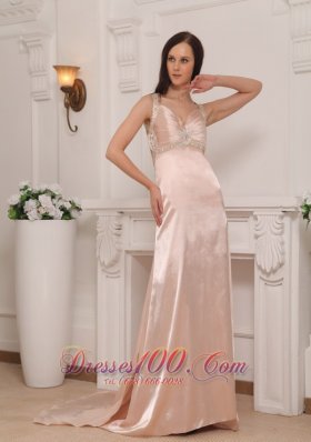 Cross Straps Taffeta Beading Prom Evening Pageant Dress