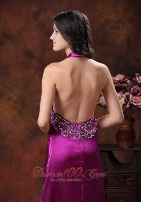 High Slit Halter Prom Dress Brush Train Beaded