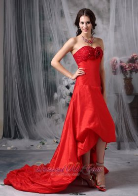 High-low Blood Red A-line Cocktail Dress Taffeta