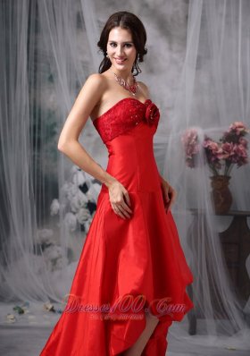 High-low Blood Red A-line Cocktail Dress Taffeta