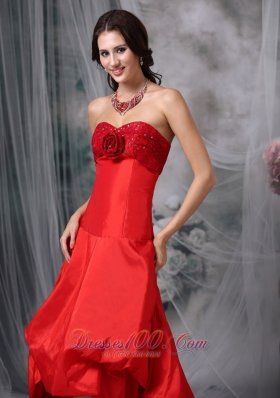 High-low Blood Red A-line Cocktail Dress Taffeta