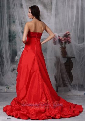 High-low Blood Red A-line Cocktail Dress Taffeta