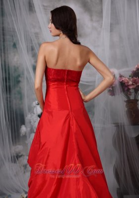 High-low Blood Red A-line Cocktail Dress Taffeta