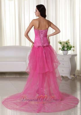 High-low Organza Beading Pink Prom Cocktail Dress