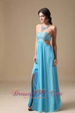 Aqua Empire Strapless Chiffon Beading Prom Evening Dress