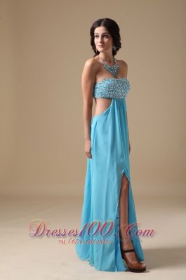 Aqua Empire Strapless Chiffon Beading Prom Evening Dress