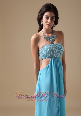 Aqua Empire Strapless Chiffon Beading Prom Evening Dress