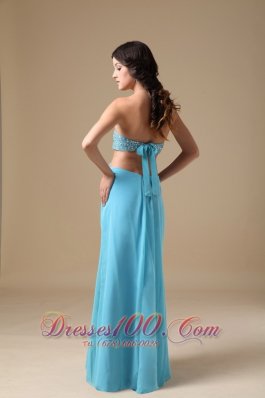 Aqua Empire Strapless Chiffon Beading Prom Evening Dress