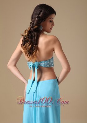 Aqua Empire Strapless Chiffon Beading Prom Evening Dress