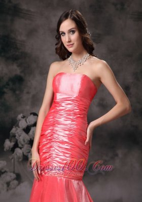 Mermaid Watermelon Red Strapless Ruched Prom Dress