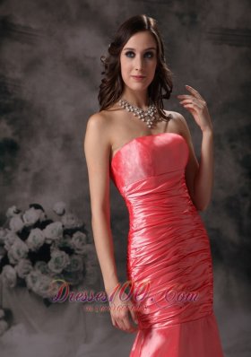 Mermaid Watermelon Red Strapless Ruched Prom Dress