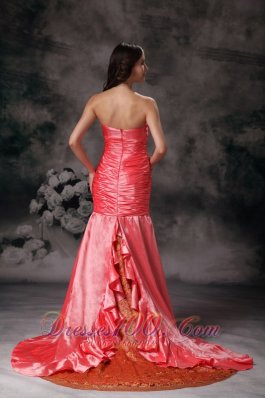 Mermaid Watermelon Red Strapless Ruched Prom Dress