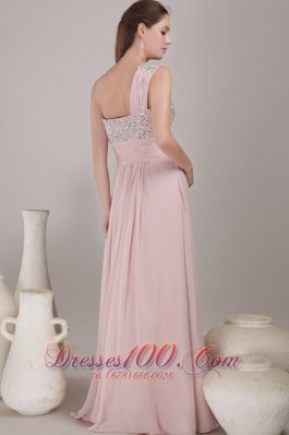 One Shoulder Floor-length Chiffon Beading Prom Dress