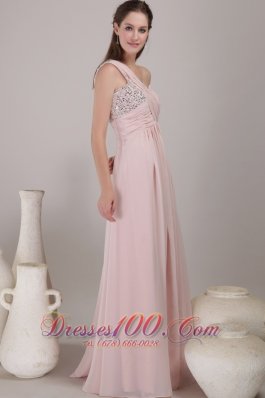 One Shoulder Floor-length Chiffon Beading Prom Dress