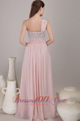 One Shoulder Floor-length Chiffon Beading Prom Dress