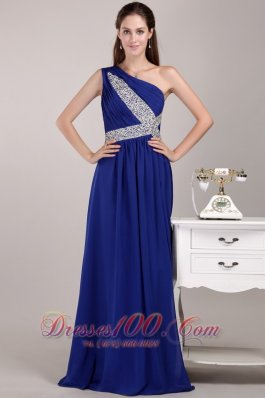 Blue One Shoulder Sequined Prom Evening Dress