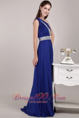 Blue One Shoulder Sequined Prom Evening Dress