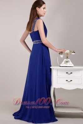 Blue One Shoulder Sequined Prom Evening Dress