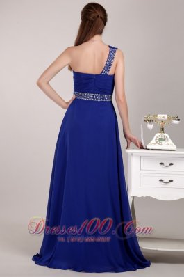 Blue One Shoulder Sequined Prom Evening Dress