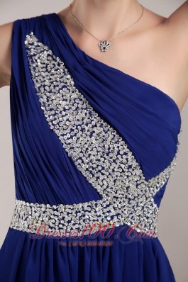 Blue One Shoulder Sequined Prom Evening Dress