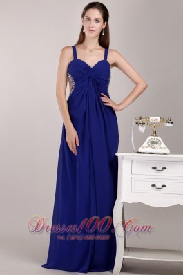 Cross Straps Blue Chiffon Empire 17 Prom Dress