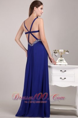 Cross Straps Blue Chiffon Empire 17 Prom Dress