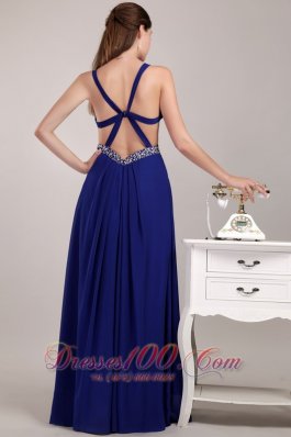 Cross Straps Blue Chiffon Empire 17 Prom Dress