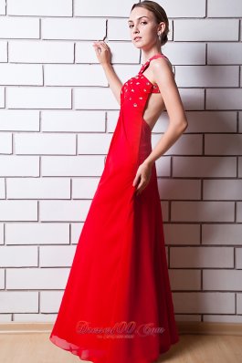 Red Cross Straps Keyhole Beading Prom Dress