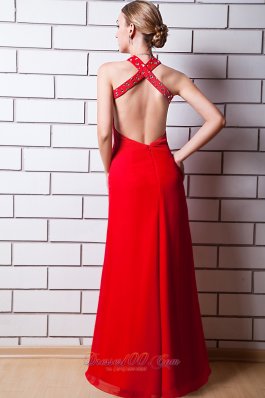 Red Cross Straps Keyhole Beading Prom Dress