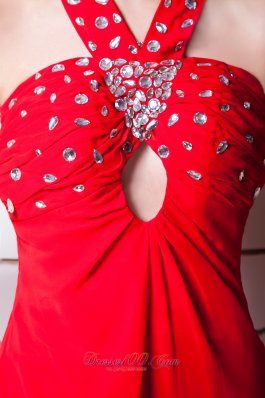 Red Cross Straps Keyhole Beading Prom Dress