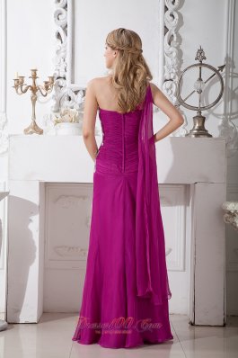 Watteau Train Fuchsia One Shoulder Appliques Prom Evening Dress