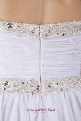 White Halter Top Chiffon Prom Dress with Beading