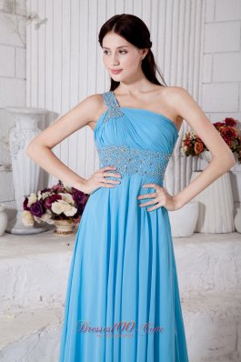 One Shoulder Aqua Blue Brush Train Prom Dress