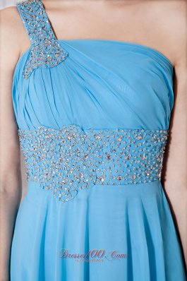 One Shoulder Aqua Blue Brush Train Prom Dress