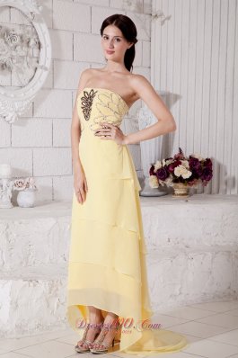 Light Yellow High-low Chiffon Prom Evening Dress