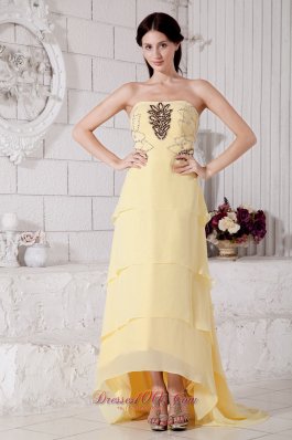 Light Yellow High-low Chiffon Prom Evening Dress