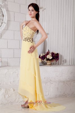 Light Yellow High-low Chiffon Prom Evening Dress