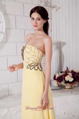 Light Yellow High-low Chiffon Prom Evening Dress