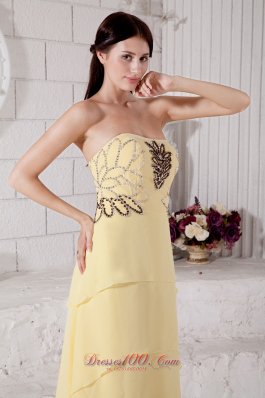 Light Yellow High-low Chiffon Prom Evening Dress