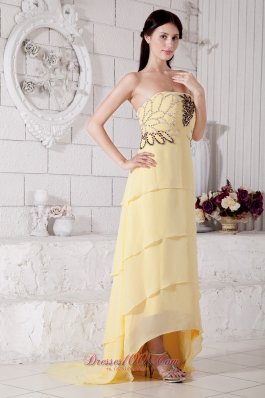 Light Yellow High-low Chiffon Prom Evening Dress