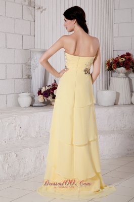 Light Yellow High-low Chiffon Prom Evening Dress