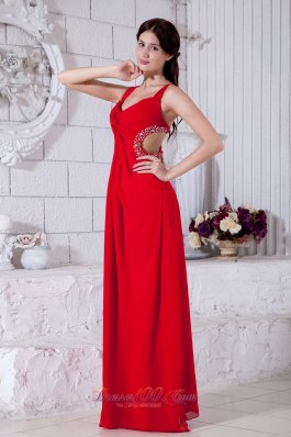 Cross Straps Red Chiffon Beading teenager prom Dress