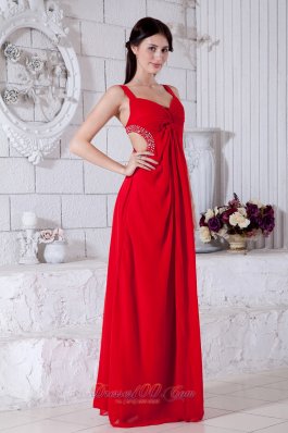 Cross Straps Red Chiffon Beading teenager prom Dress