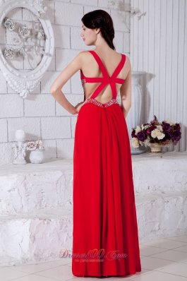 Cross Straps Red Chiffon Beading teenager prom Dress