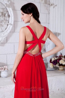 Cross Straps Red Chiffon Beading teenager prom Dress