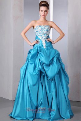 Pick Ups Teal Appliques Taffeta Quinceanera Dress