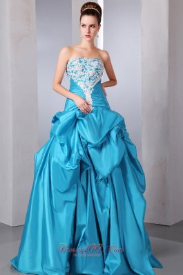 Pick Ups Teal Appliques Taffeta Quinceanera Dress