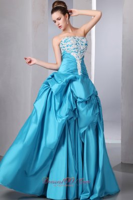 Pick Ups Teal Appliques Taffeta Quinceanera Dress