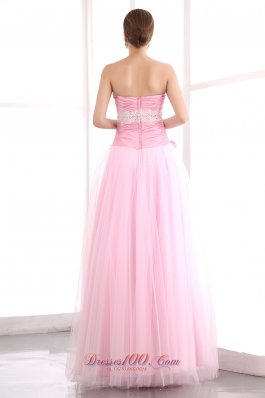 Handmade Flowers Pink Tulle Appliques Prom Dress