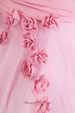 Handmade Flowers Pink Tulle Appliques Prom Dress